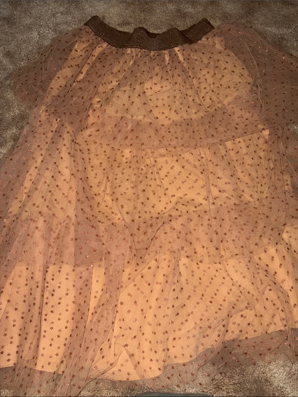 Mystree Peach Star Asymmetrical Mesh Tiered Tulle skirt